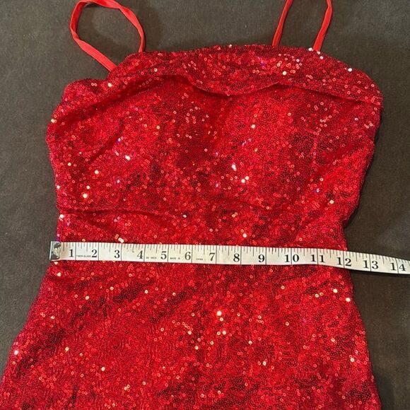 Women’s Red Sequined Short Homecoming Party Dress Ruffle Hem Corset Back Size 2 - Picture 10 of 12